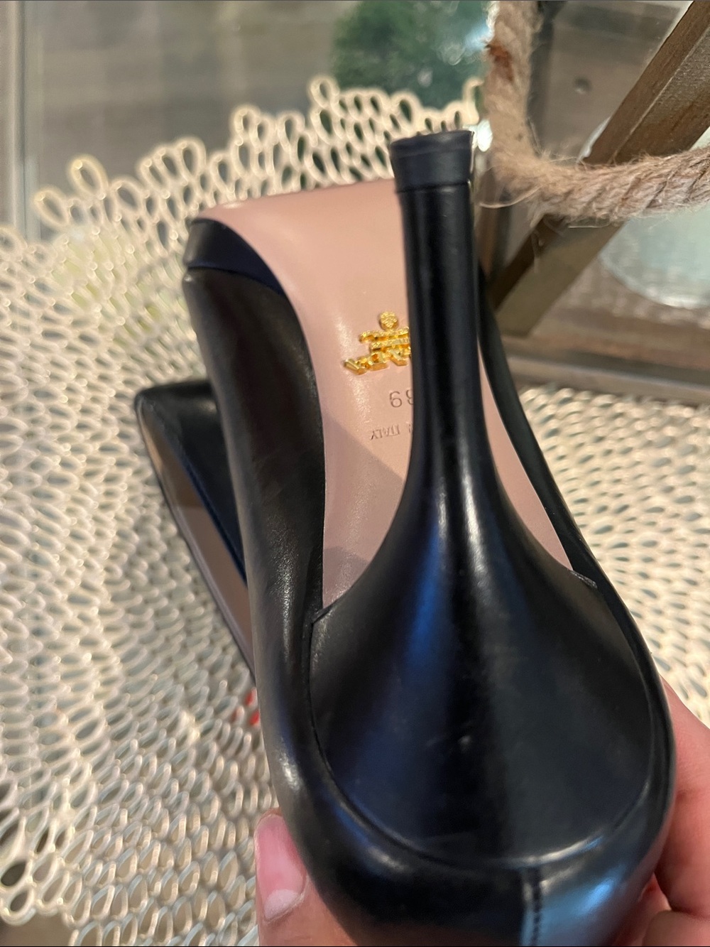 Prada Black Leather Peep-Toe Pumps with Neutral Insole - Picture 6 of 10